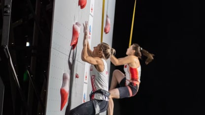 Fossali and Miroslaw claim sport climbing world speed titles