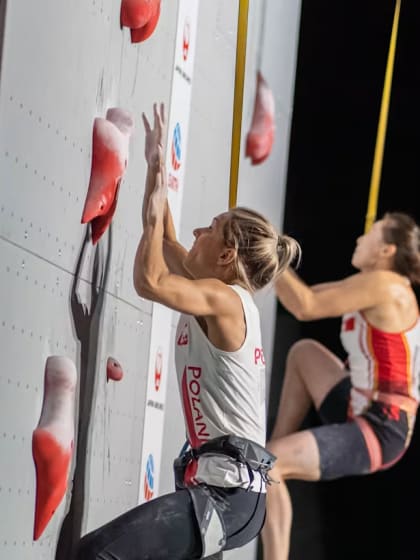 Fossali and Miroslaw claim sport climbing world speed titles